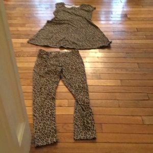 Girls leopard print knit dress with leggings